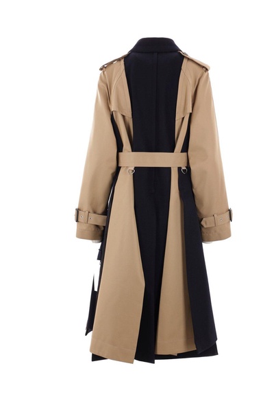 Sacai Melton Double-Breasted Belted Gabardine Trench Coat