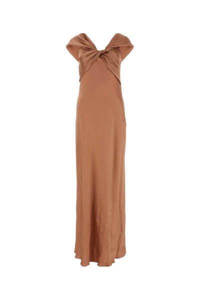 Bow Detailed Flared Maxi Satin Dress