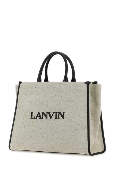 Lanvin Woman Melange Grey Cotton Blend Medium In & Out Shopping Bag