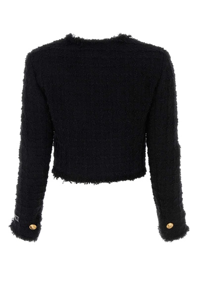 VERSACE Cropped Bouclé Tweed Jacket with Medusa Head Details