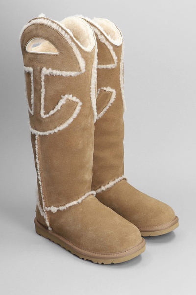 Logo Tall Boot Low Heels Boots In Leather Color Suede