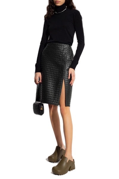 Intrecciato Leather Pencil Skirt