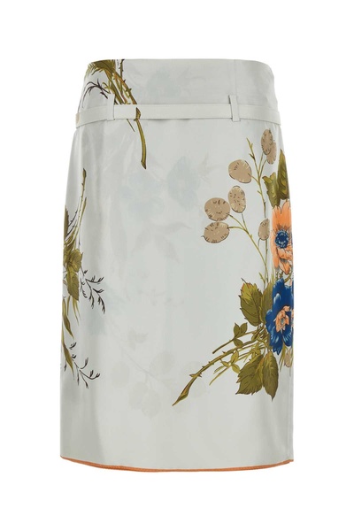 Prada Floral-Printed Belted Midi Skirt