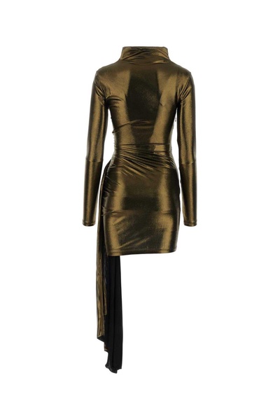 Blumarine Draped Metallic Long-Sleeved Asymmetric Dress