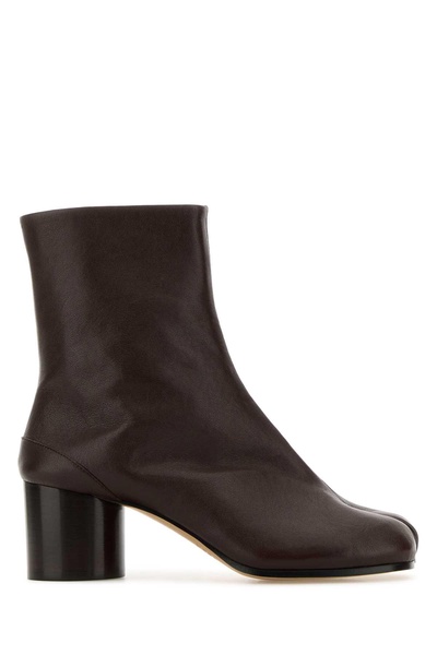 Maison Margiela Woman Chocolate Leather Tabi Ankle Boots