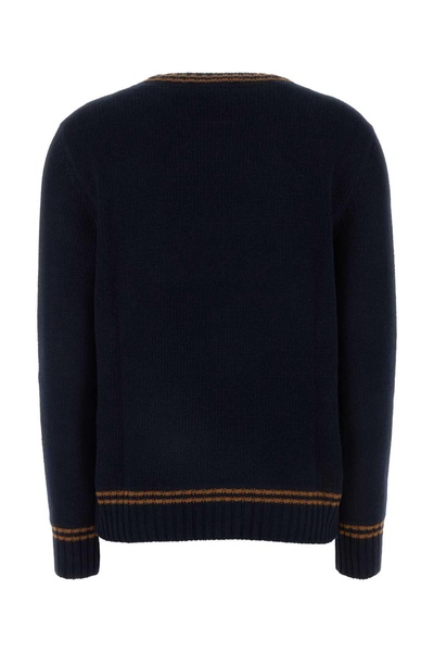 Prada Logo-Intarsia Striped-Trim Crewneck Jumper