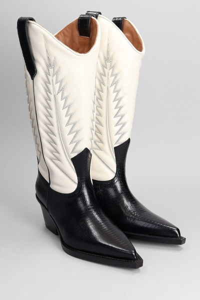 Rosario Texan Boots In Beige Leather