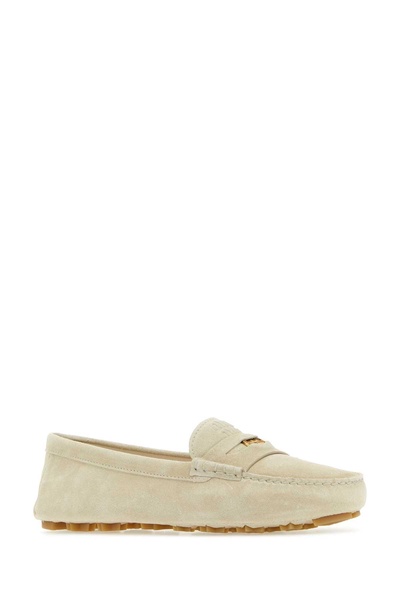 Miu Miu Woman Ivory Suede Loafers