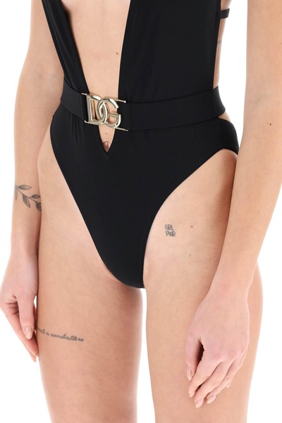 Plunging Neckline Belted Swimsuit