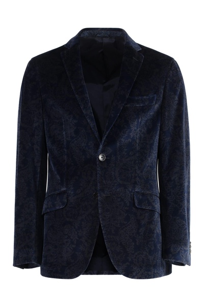 ETRO Elegant Blue Velvet Blazer with Paisley Details