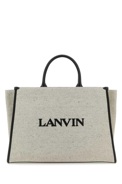 Lanvin Woman Melange Grey Cotton Blend Medium In & Out Shopping Bag