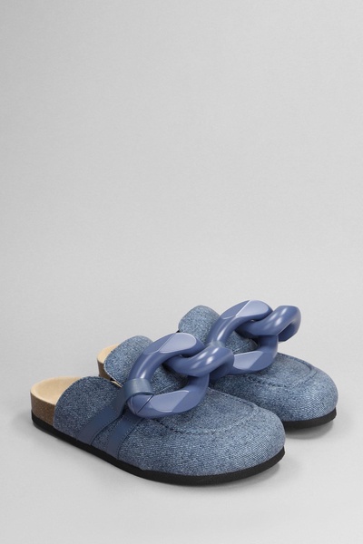 Chain Loafer Slipper-mule In Blue Denim