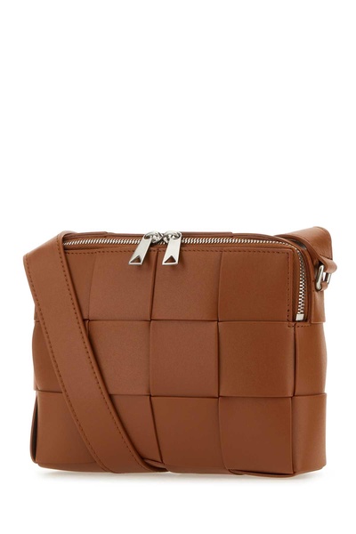 Light Brown Leather Cassette Camera Crossbody Bag