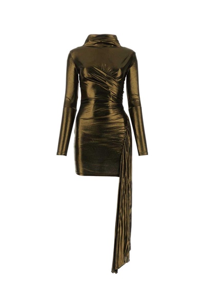 Blumarine Draped Metallic Long-Sleeved Asymmetric Dress