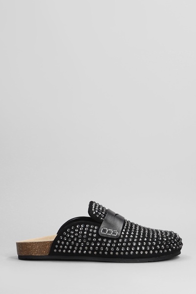 Loafer Crystal Slipper-mule In Black Suede