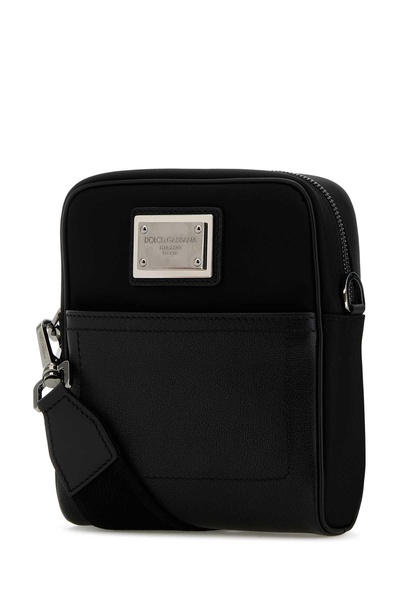 Black leather and nylon crossbody bag