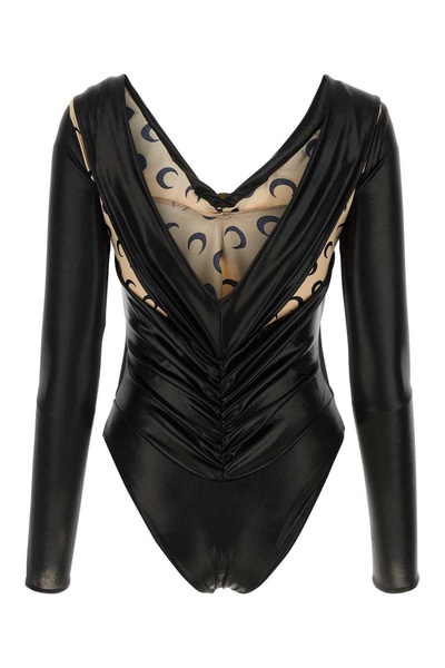 Crescent Moonprinted Panelled Draped Bodysuit