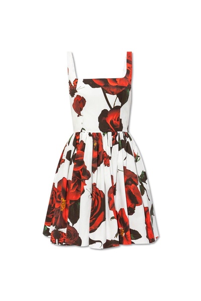 Alexander McQueen Floral Printed Square Neck Mini Dress