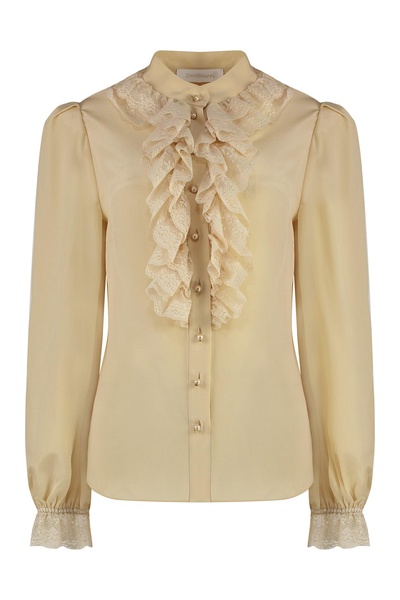 ZIMMERMANN Silk Blouse with Lace Ruffles and Embellished Buttons - Available in Multiple Sizes