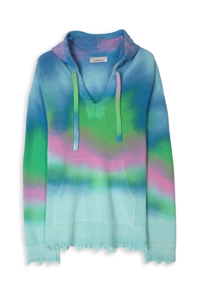 Cappuccio Multicolor Print Multicolor Tie-dye Cotton Hooded Sweater Laneus