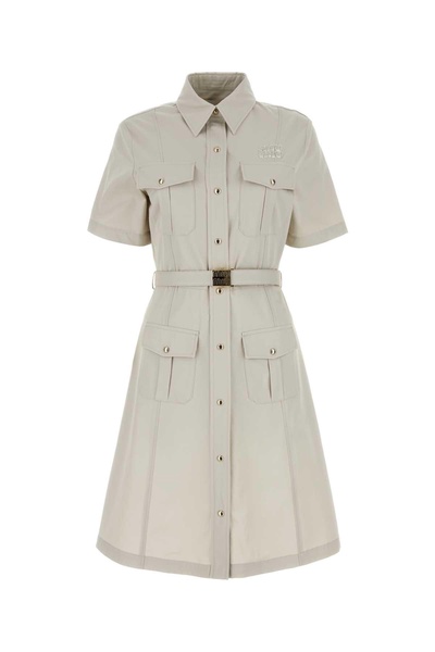 Miu Miu Logo-Patch Belted Shirt Dress