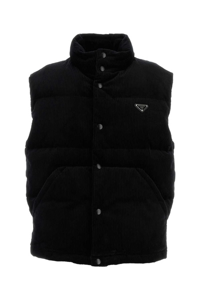 Black Corduroy Sleeveless Down Jacket