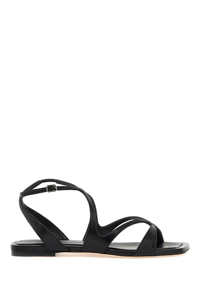 JIMMY CHOO Ayla Flat Sandals - Women's Black Leather Sculpted Strap Sandals for FW24