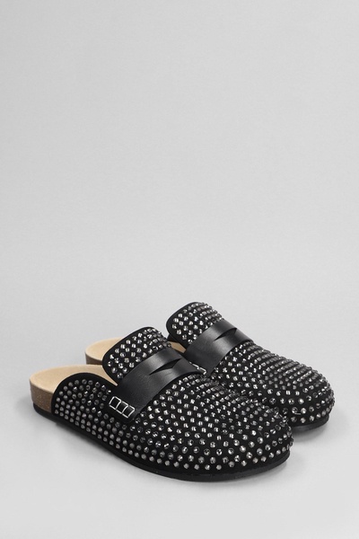 Loafer Crystal Slipper-mule In Black Suede