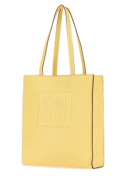 Miu Miu Woman Pastel Yellow Leather Shopping Bag