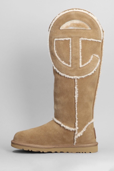 Logo Tall Boot Low Heels Boots In Leather Color Suede