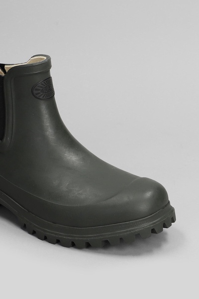 798 Rubber Boots Mid Low Heels Ankle Boots In Green Rubber/plasic