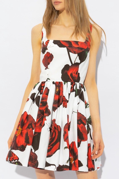 Alexander McQueen Floral Printed Square Neck Mini Dress