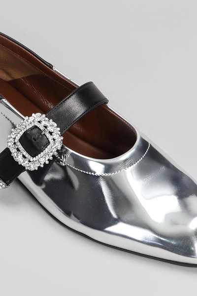 Ballerina Buckle Ballet Flats In Silver Leather