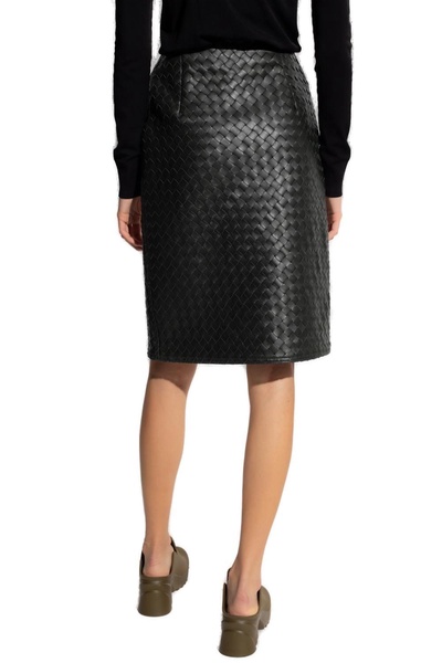 Intrecciato Leather Pencil Skirt