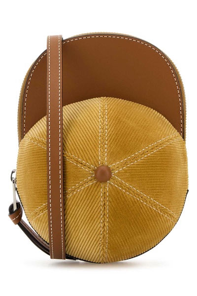 Mustard Velvet And Leather Cap Crossbody Bag