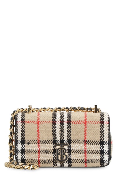 BURBERRY Chic Chevron Mini Crossbody Bag with Leather Trim and Gold-Tone Accents, Tan