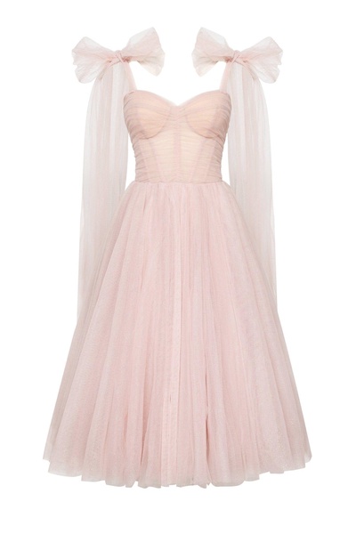 Misty Rose Sparkly off-the-shoulder tulle dress