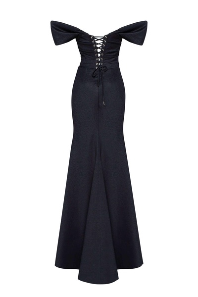 Black Epic off-the-shoulder thigh slit maxi dress