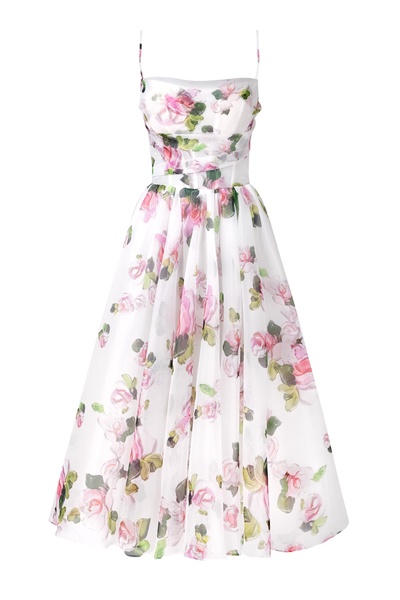 Apple Blossom spaghetti strap midi dress