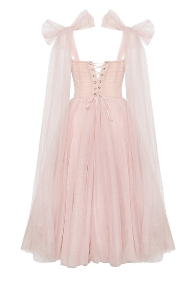 Misty Rose Sparkly off-the-shoulder tulle dress