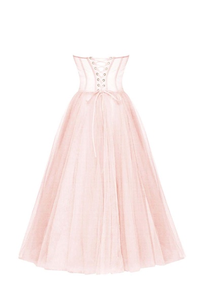 Misty Rose Strapless Puffy Midi Tulle Dress