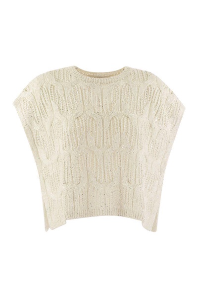 Antonelli Crew-Neck Linen And Cotton Top in Beige