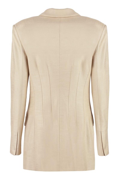 Genny Stretch Double-Breasted Blazer in Beige