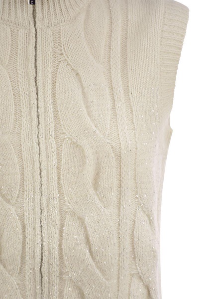 Peserico Cable Zip Vest In Alpaca Wool in White