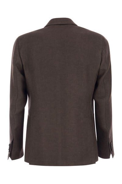 Tagliatore Double-Breasted Jacket In Wool And Linen in Brown