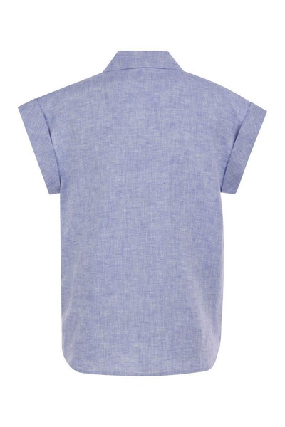 Peserico Linen Sleeveless Shirt in Blue