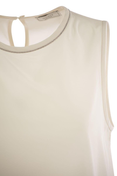 Peserico Stretch Silk Crepe De Chine Top in Pearl