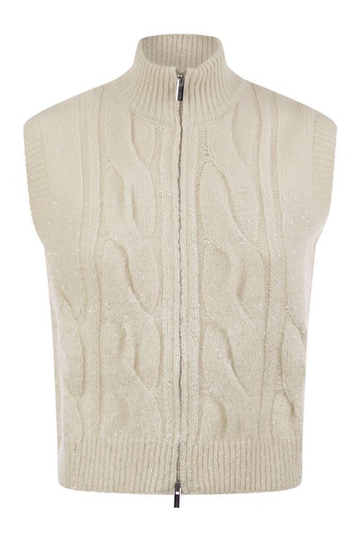 Peserico Cable Zip Vest In Alpaca Wool in White