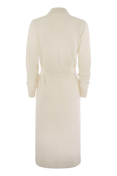 Peserico Virgin Wool, Silk And Cashmere Tricot Dress in White