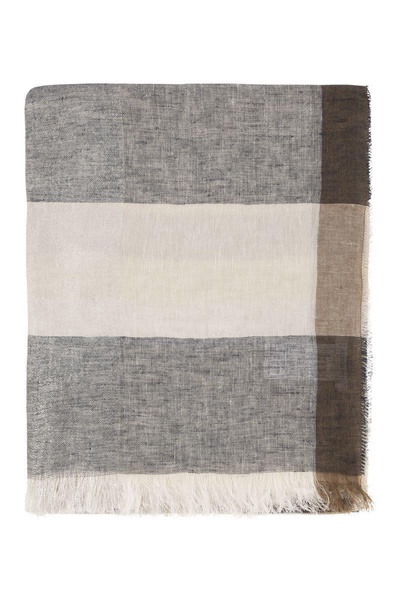 Peserico Linen, Viscose And Lurex Blend Bob Scarf in Beige